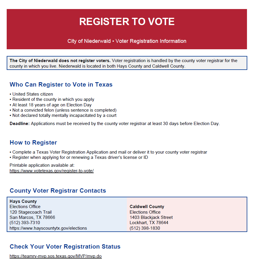 Register to vote Information